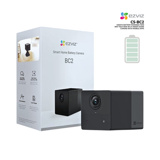 Ezviz smart home battery camera packaging on a white background