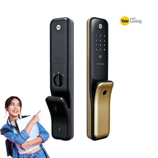 Yale Kyra Pro Premium Push Pull Smart Door Lock with fingerprint, PIN, RFID, Manual Key Gold Finish 5 Year Warranty