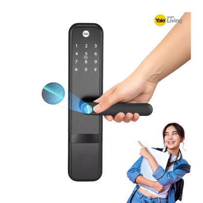 Yale Zuri Black Smart Lock with 5 way unlocking Fingerprint, PIN, RFID, Manual Key and Built-in Bluetooth to Access through Mobile Home Apps