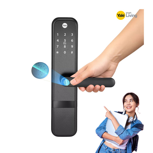 Yale Zuri Black Smart Lock with 5 way unlocking Fingerprint, PIN, RFID, Manual Key and Built-in Bluetooth to Access through Mobile Home Apps