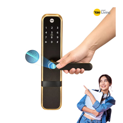 Yale Zuri Antique Bronze Gold Smart Lock with 5 way unlocking Fingerprint, PIN, RFID, Manual Key and Built-in Bluetooth to Access through Mobile Home Apps